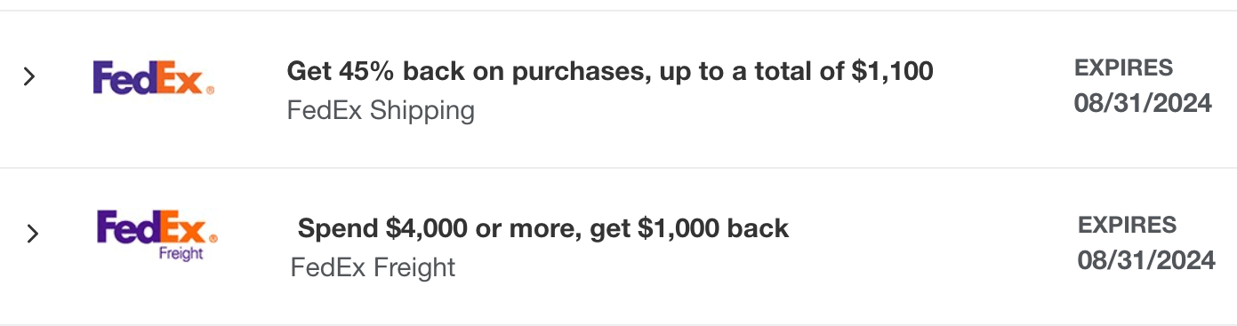 Spend $4000 or more on FedEx Freight, get up to a total of $1000 back. 10% on purchases from FedEx Office, up to $1000.