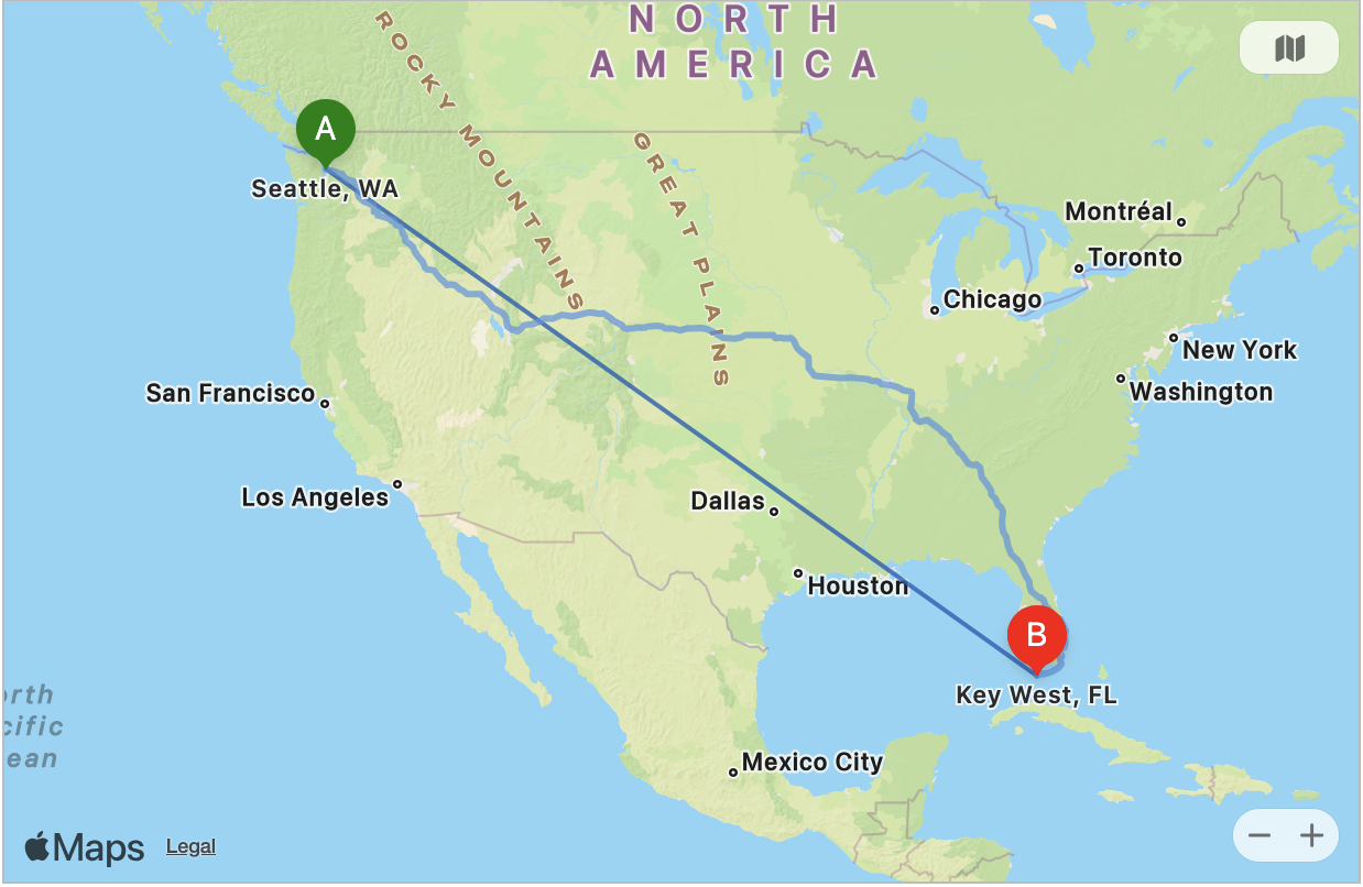 map showing seattle to key west