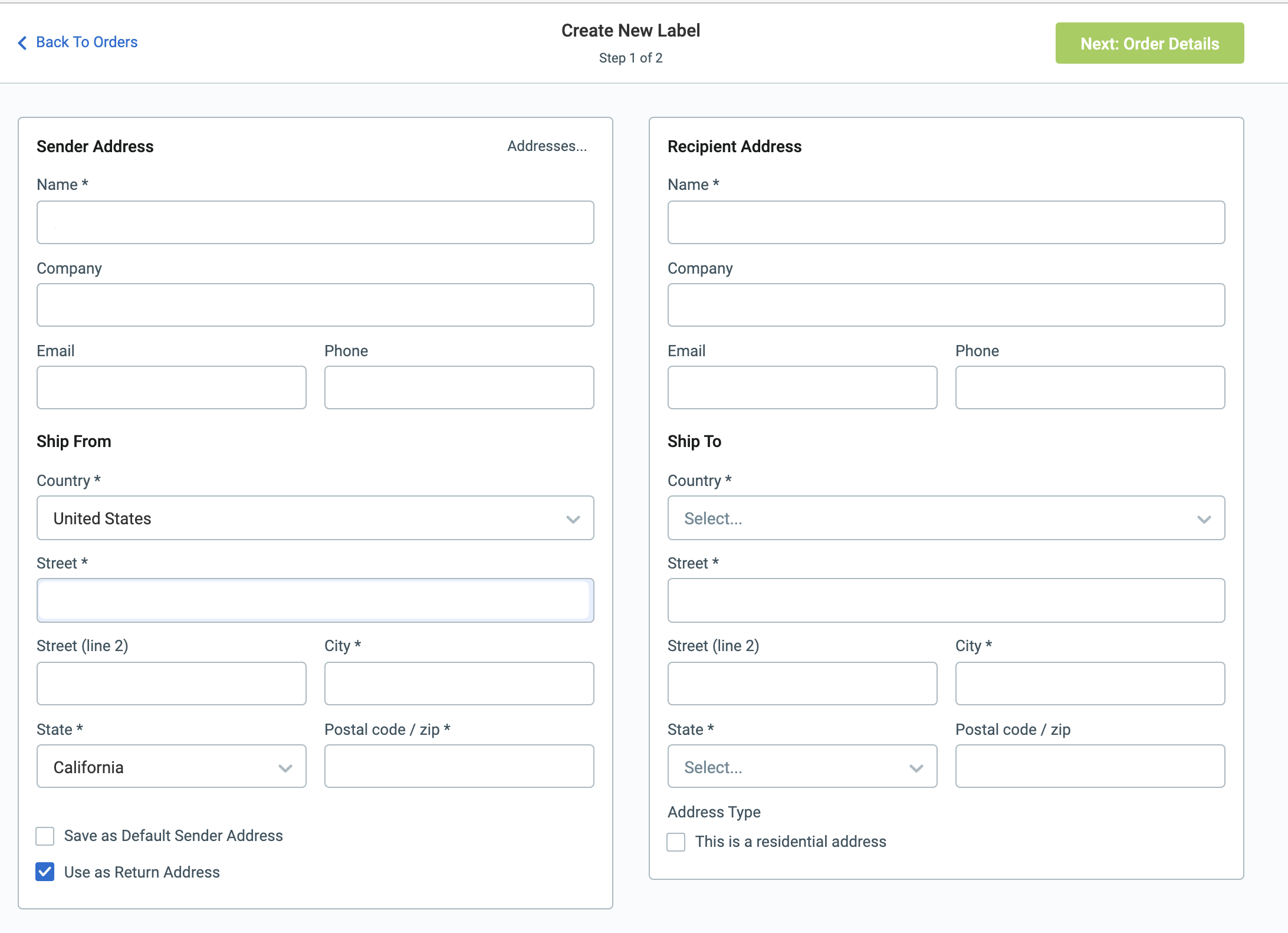 shippo return label screenshot step 2
