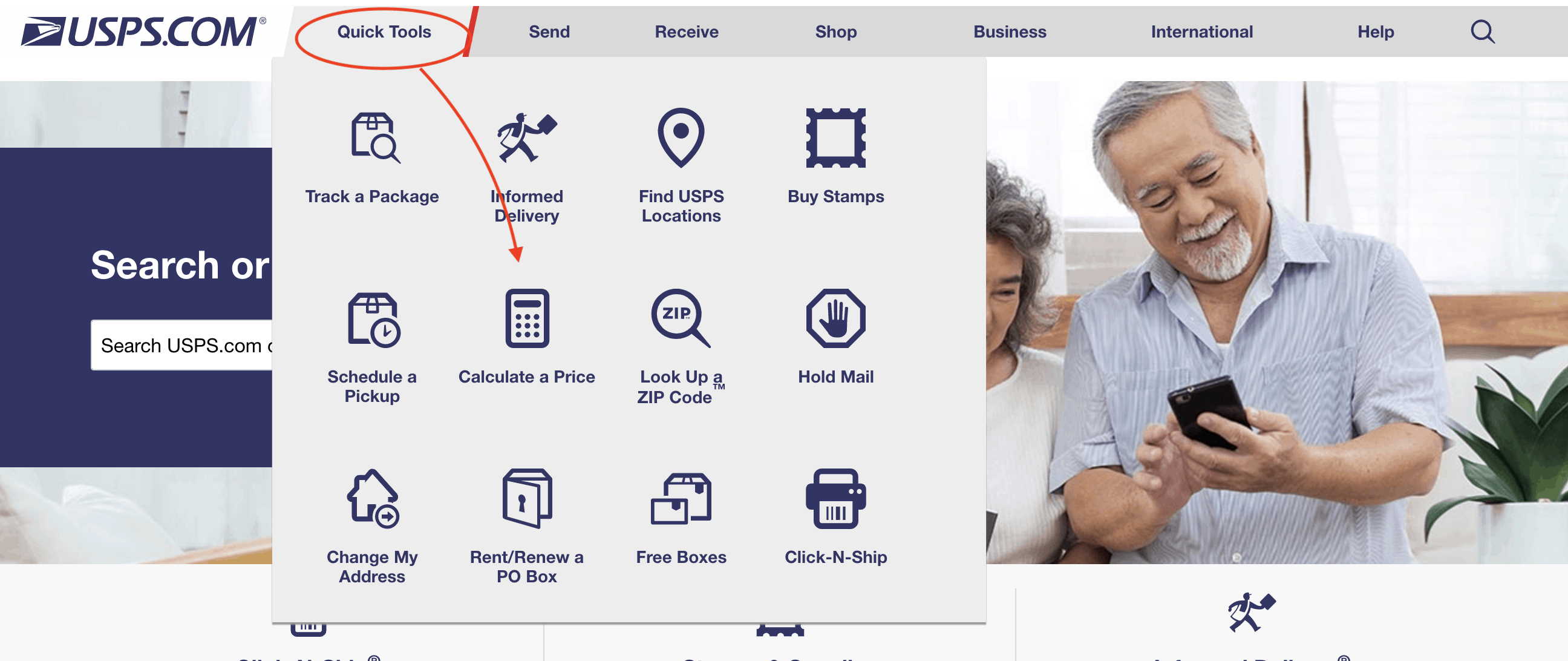 screenshot of usps shipping calculator icon