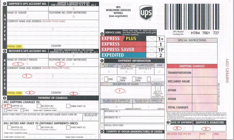 UPS hand written waybill
